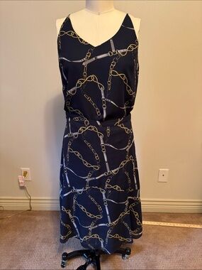 Banana Republic Navy Chain Print Top & Skirt